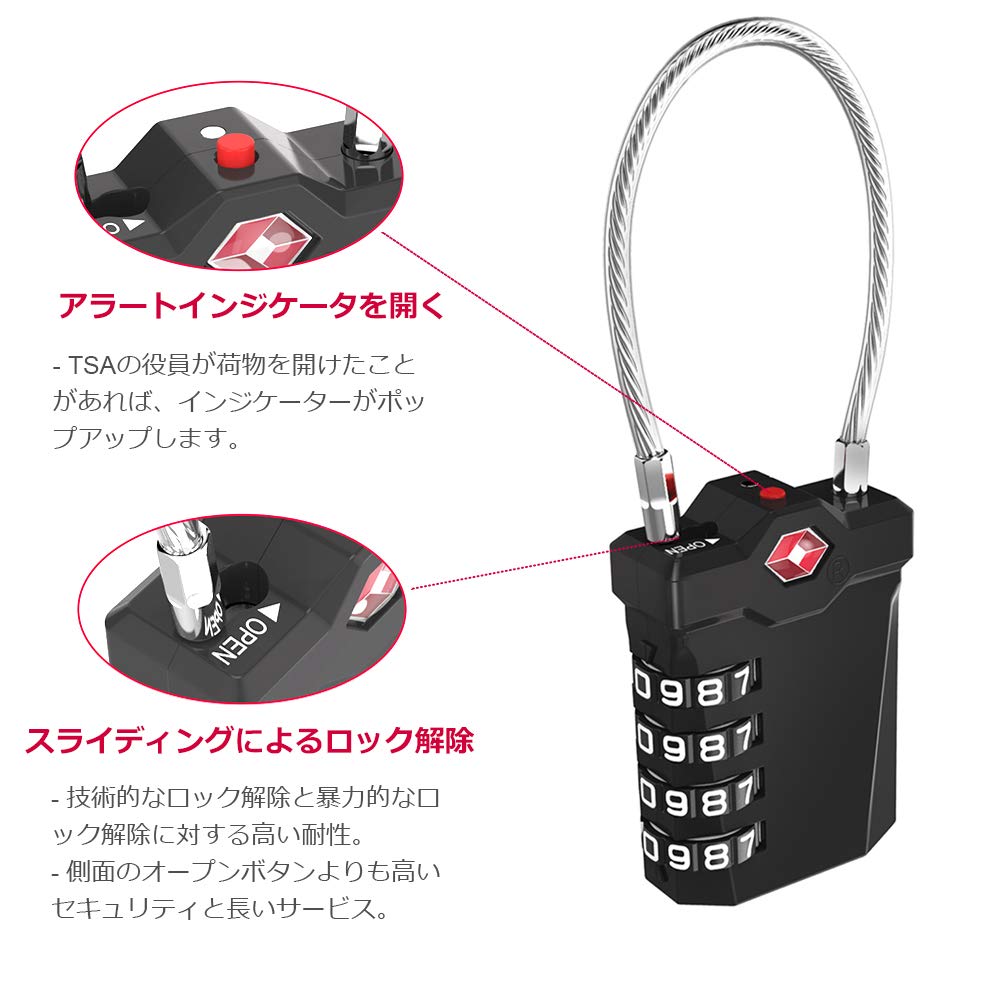 TSA-lås Hänglås 4-siffrigt Kombinationslås Vajertyp Resesäker Säkerhetsartiklar