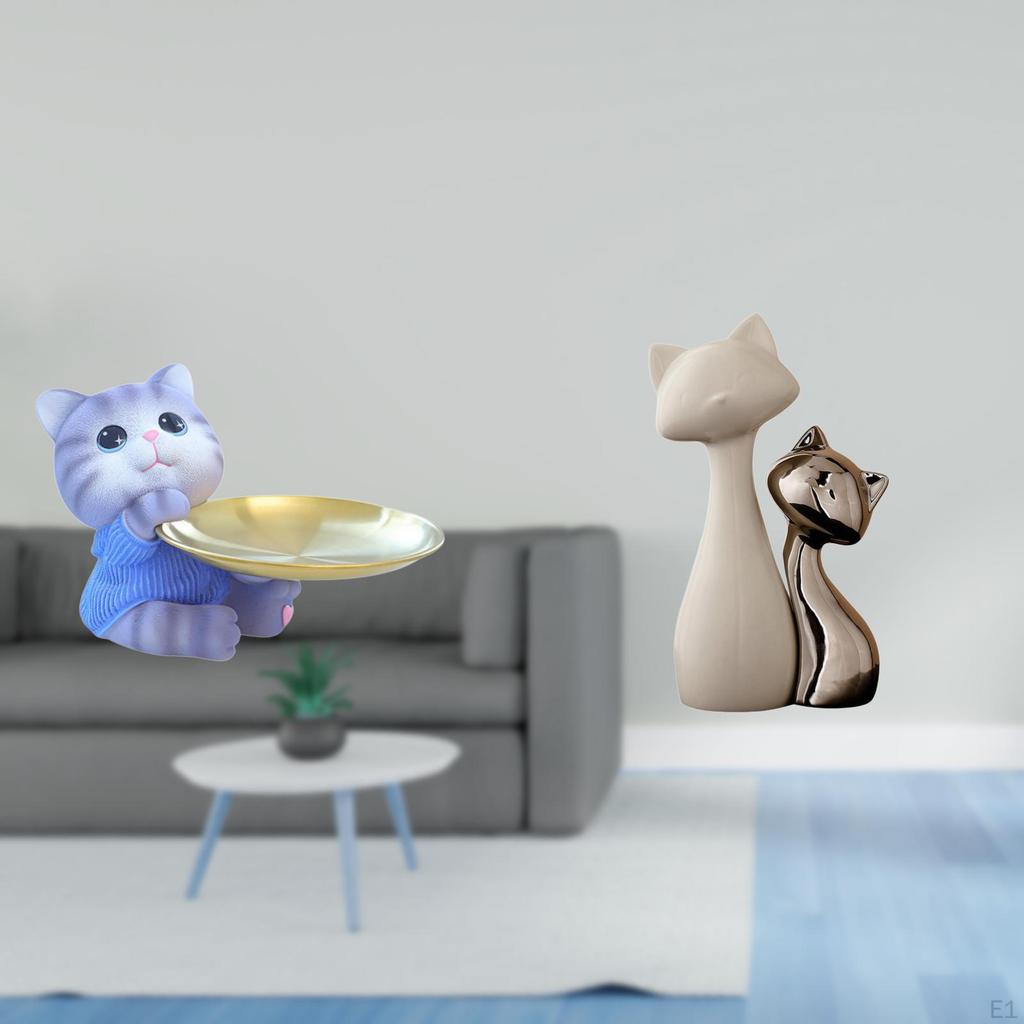 Modern Cat Resin Ceramic Sculpture Tray Figurine for Home Decor Dining Table Cabinet Shelf Jewelry