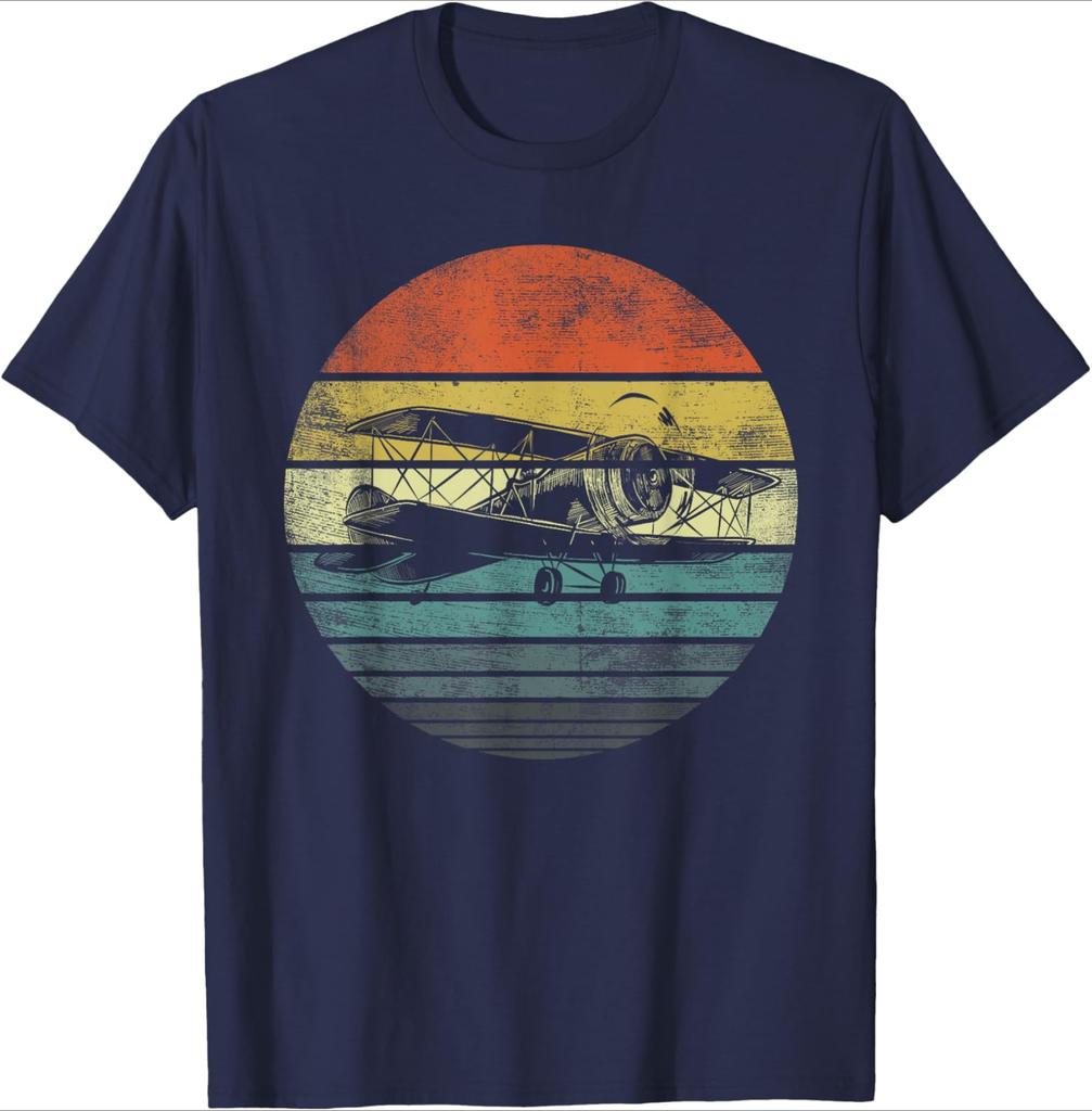 Aviator Pilot Gifts Funny Retro Bi-Plane Airplane Aviation Design-100% Cotton  Round Neck Short Sleeve Printed Men's T-shirt.