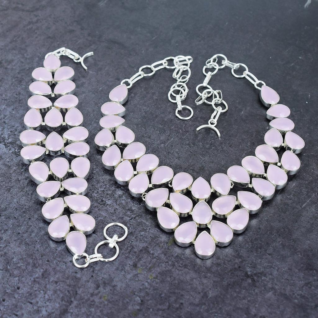 Pink Chalcedony Gemstone Handmade 925 Sterling Silver Jewelry Set S2N19