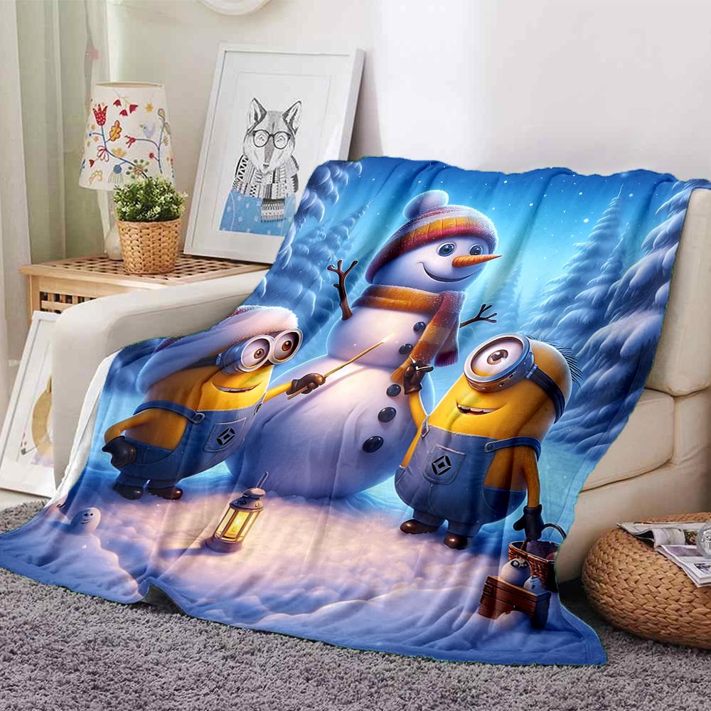 1Pc Christmas Minion Celebration Blanket Soft Throw Blanket For Home Bedroom Bed Sofa Travel Office Solid Christmas Blanket