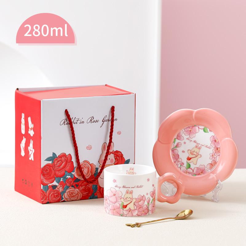 High value ceramic cup Internet celebrity same cartoon tulip home office girls coffee water cup souvenir cup