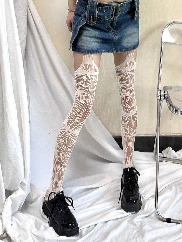 Retro-Leopardenmuster Jacquard-Strumpfhose Damen Sexy Schlank Hohlmaschen-Socken Schwarze Leggings Strümpfe