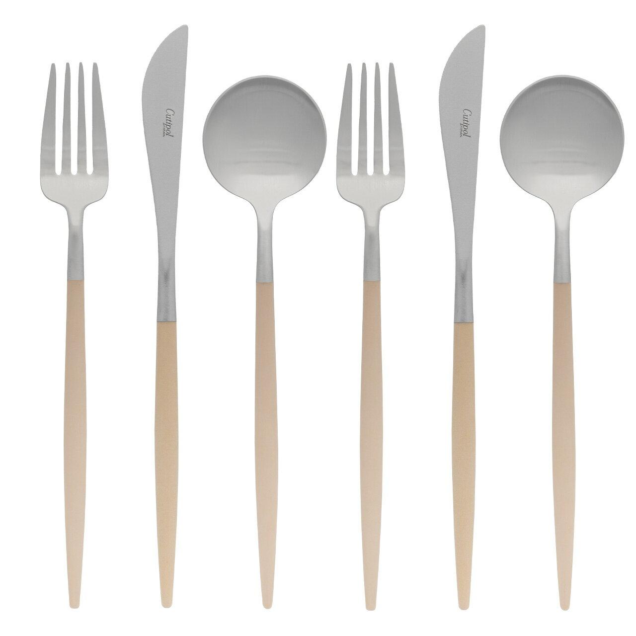 Authorized Retailer Cutipol GOA Dinner 6-Piece Set Ivory Silver Knife Fork Spoon 2 Each Cutlery