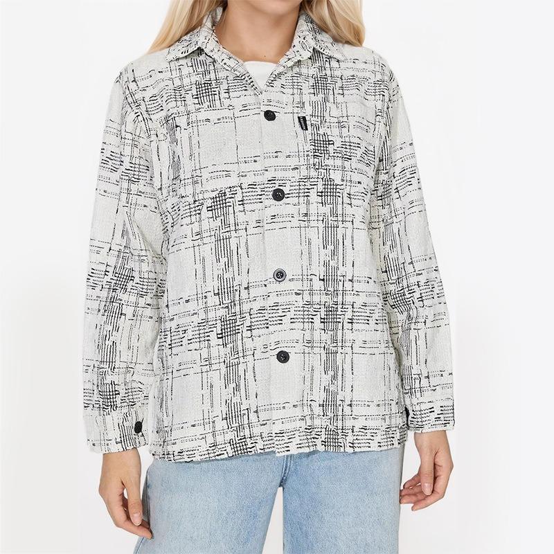 Women's Casual Plaid Printed Long Sleeve Tweed Jacket Coat