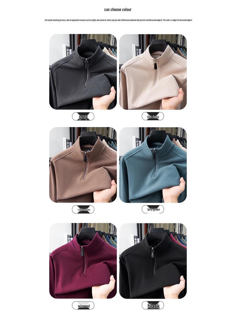 Men's Thermal Fleece Half-Zip Stand Collar Long Sleeve T-shirt Hoodie - Warm Autumn/Winter Layer