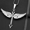 Personalisierte Engelsflügel Kreuz Christliches Anhänger Halskette für Damen Herren Edelstahl Silberfarbe Herren Kette Glauben Schmuck Geschenk