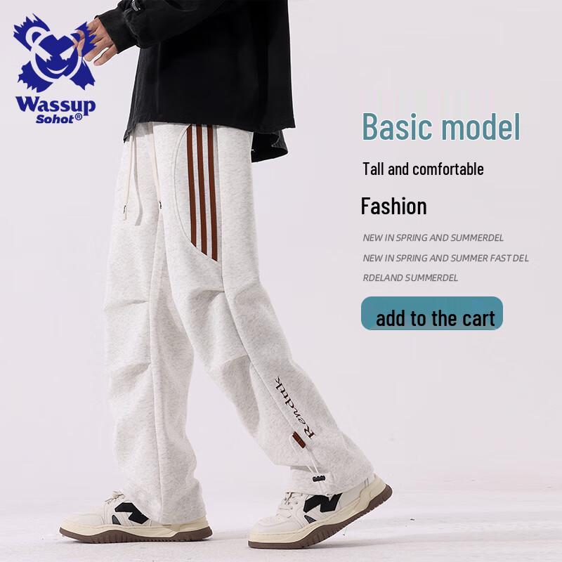 

Wassup Sohot Men s Retro Three-Stripe Straight-Leg Pants 4XL