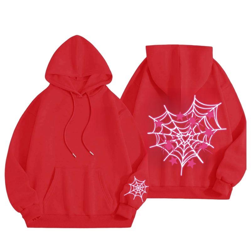 New Pink Blue Spider Web Printed Hoodie Hoodie Men's Women's Versatile Long Sleeve Comfortable Casual Warm Hoodies