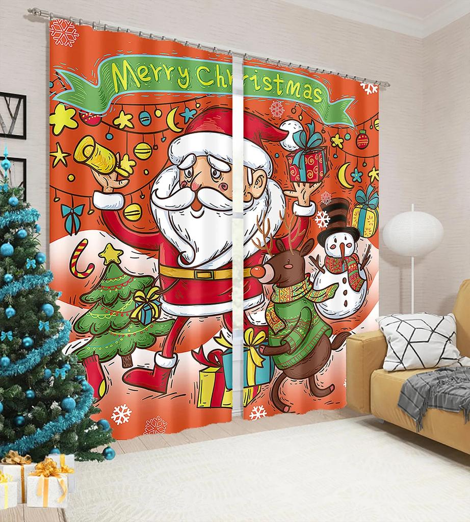 Christmas Pattern Thick Blackout Curtain Printed Partition Kitchen Door Decorative Cartoon High Shading Drapes Cafe Restaurant