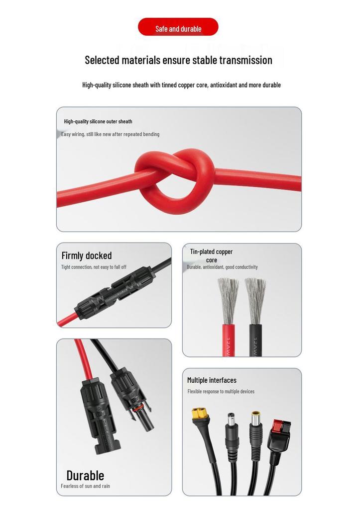 4-in-1 Solar Charging Cable: MC4, DC5521, XT60 Female, Anderson 30A