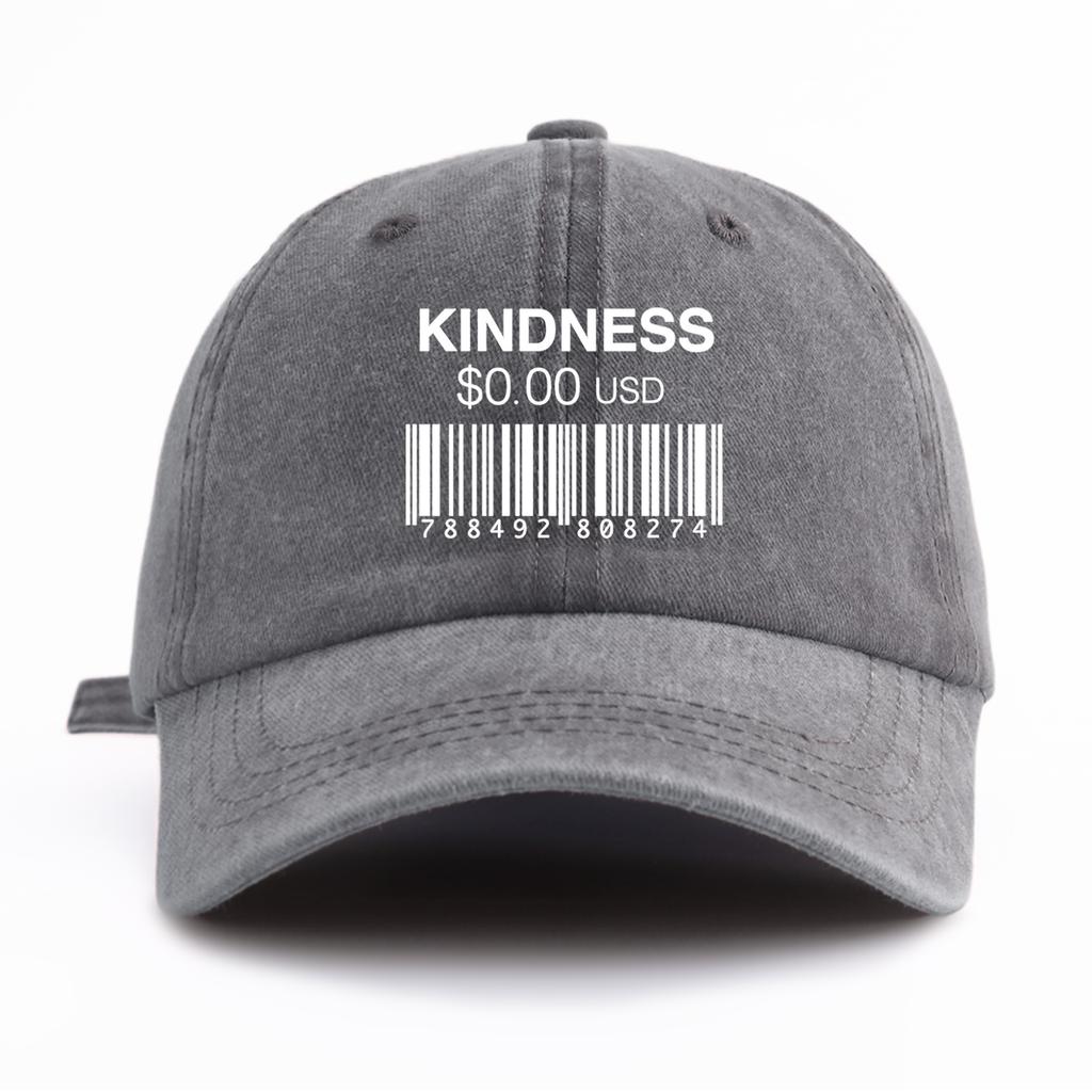 1pc KINDNESS Print Washed Baseball Cap for Adults,Minimalist Retro Style Casual Soft Adjustable Dad Hat, Perfect As Gift