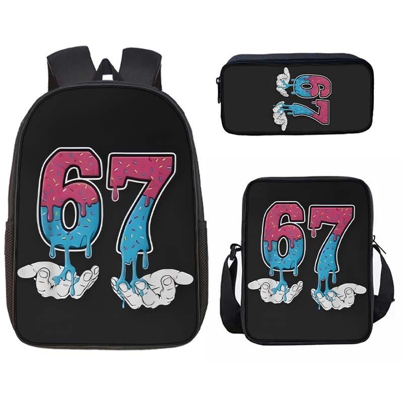 Nummer 67 Cartoon Schooltas Basisschool Rugzak Zes Zeven Kinder Tas Lunchtas Etui Drie Delen Set Backpack