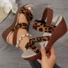 Large size one-word sandals with fish mouth summer new leopard print platform out beach sandals women