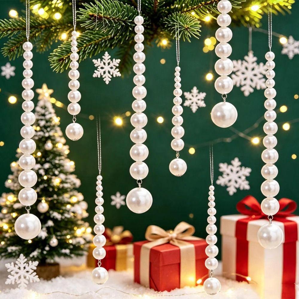 White Christmas Tree Ornaments Beaded Pearl Christmas Tree Hanging Festival Supplies