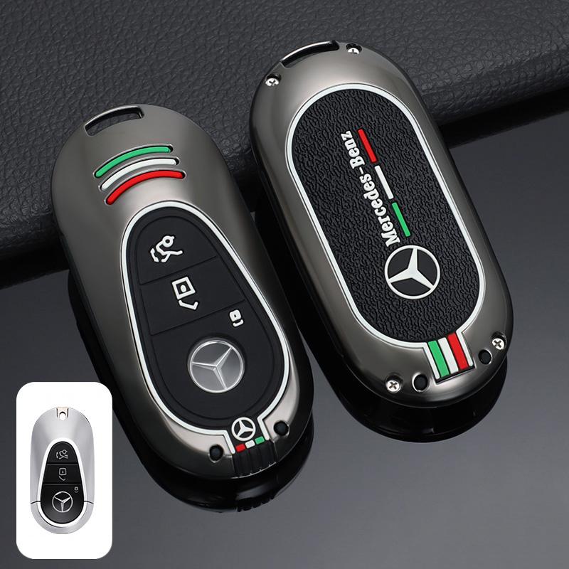 FA9Car Key Case Cover Silicone Protective Shell For Mercedes Benz C S Class W206 W223 EQE EQS GLC C260 S450 Alloy Keychain Pendant