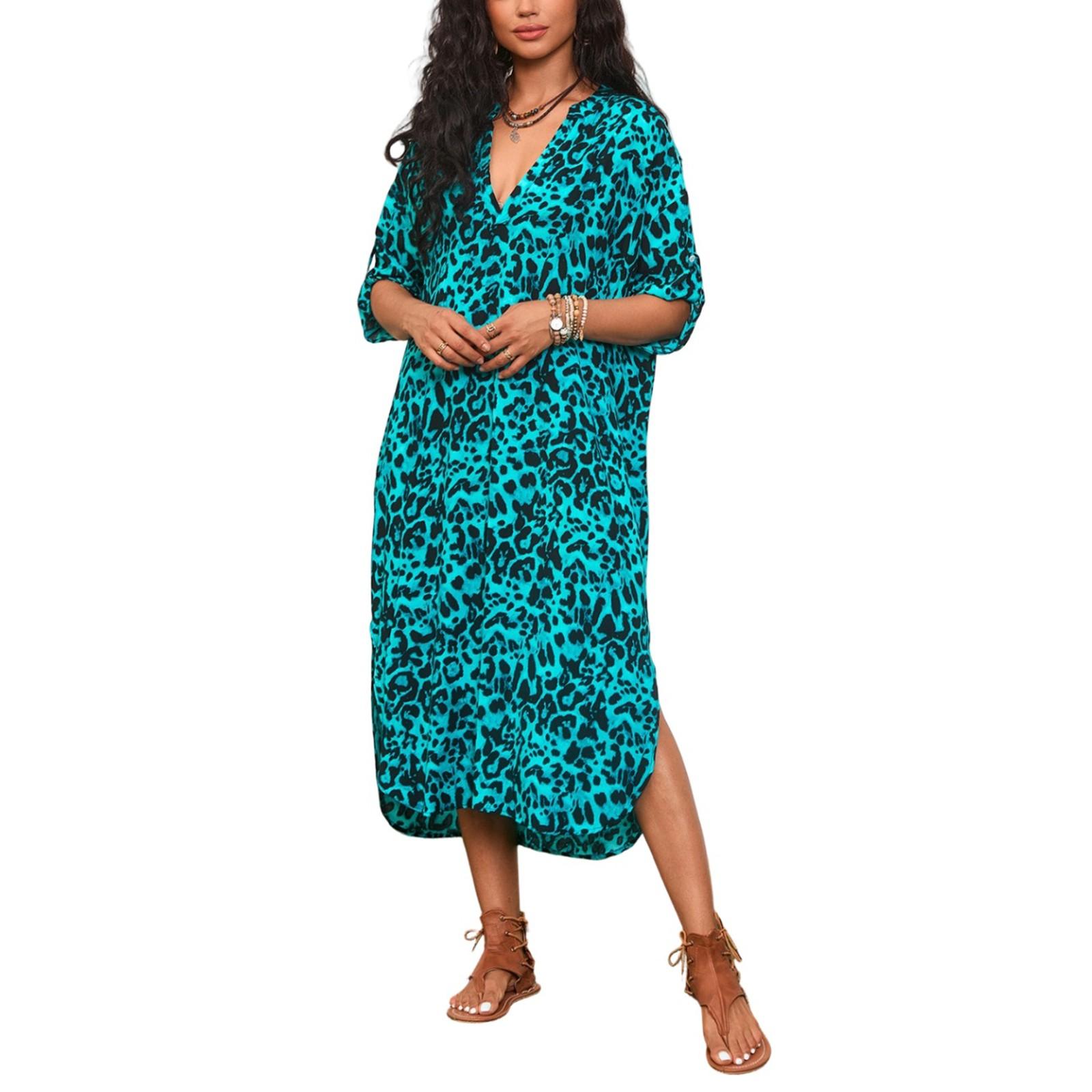 

Пляжная накидка с красочным цветочным принтом, свободный халат для отдыха, бикини, рубашка от солнца One Size циан