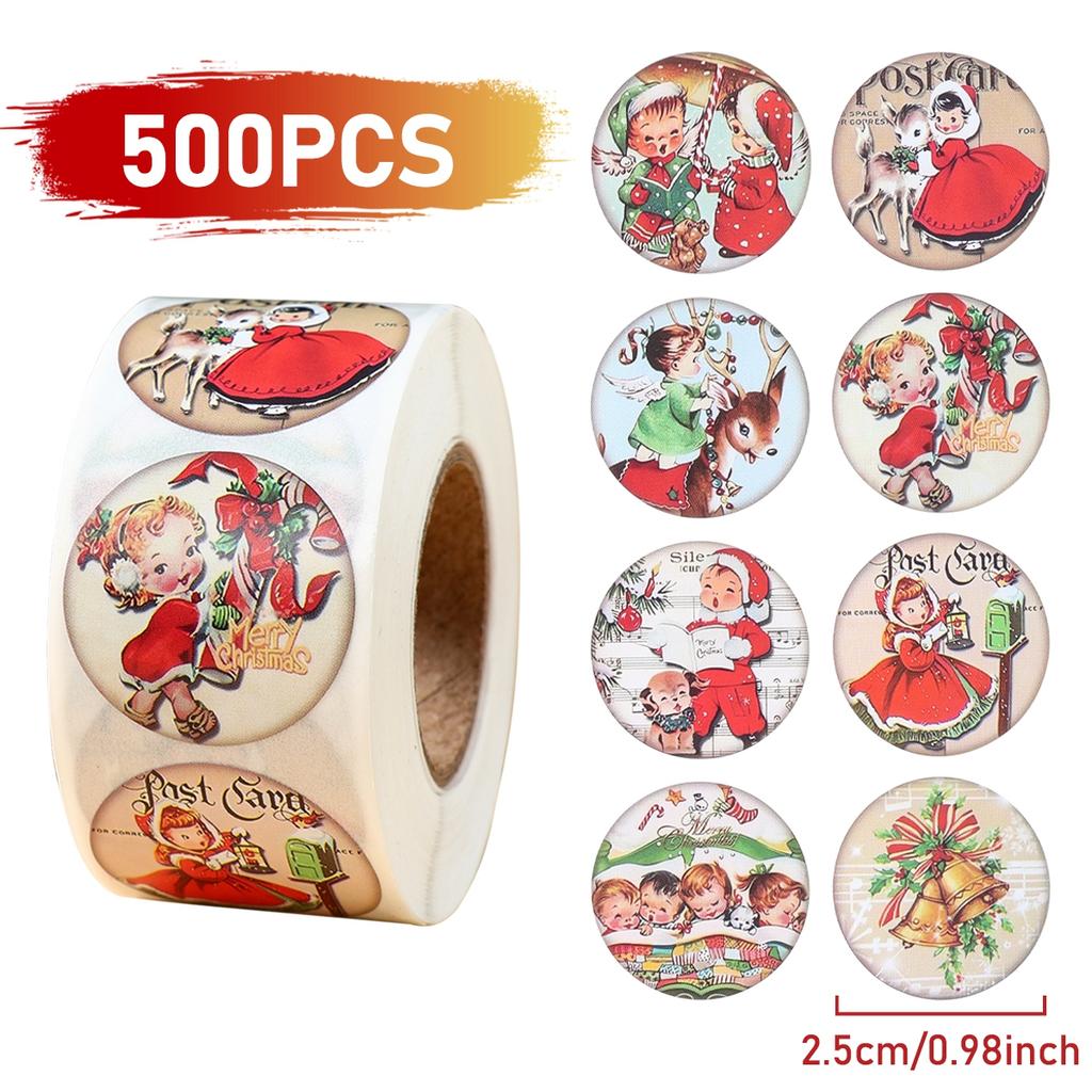 500pcs Christmas Santa Claus Round Sticker Navidad Natal Noel Snowman Sticker Merry Christmas Decor For Home 2025 New Year 2025