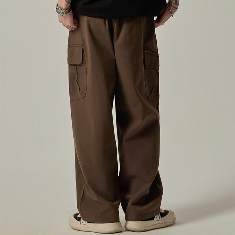 Men's Sweatpants Spring Autumn Vintage Japanese Wide Leg Straight Loose Button Big Pockets Cargo Pants Drawstring Trousers