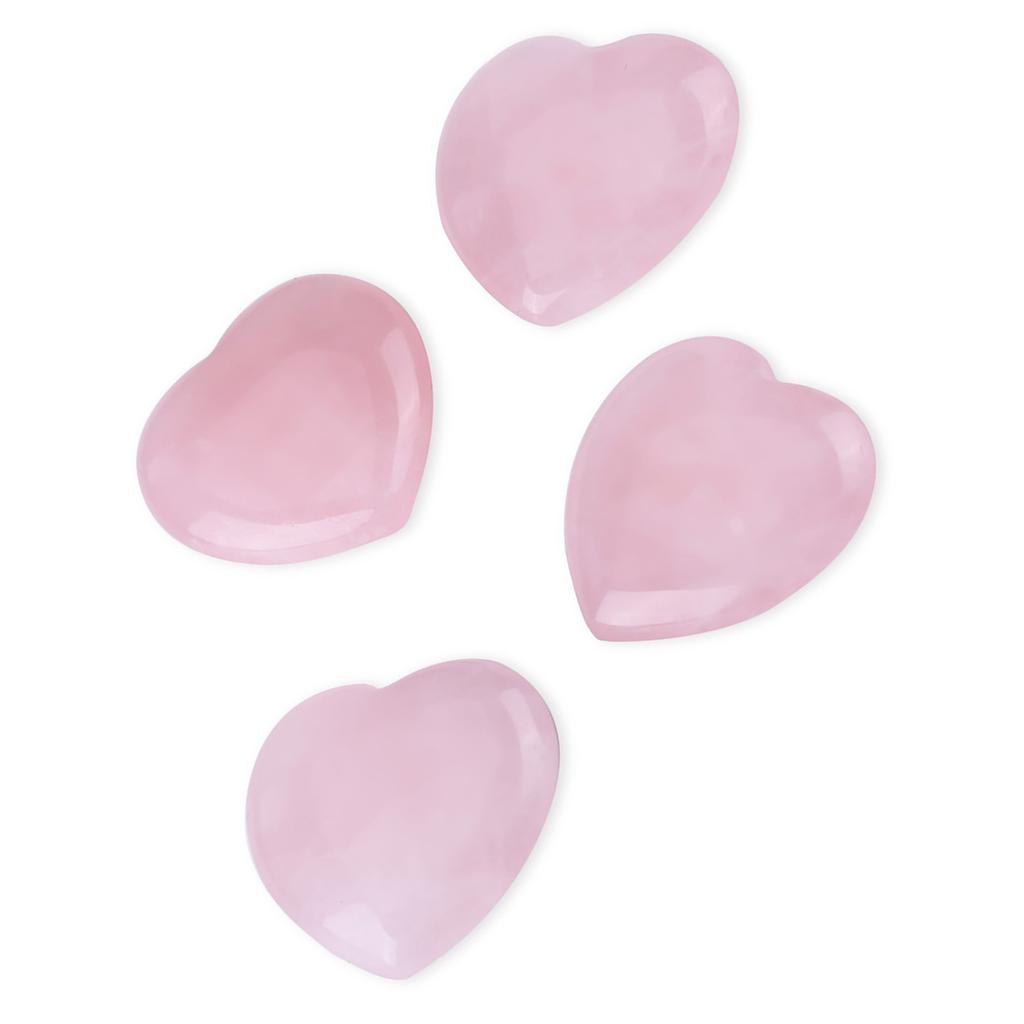 4pcs Rose Quartz Carved Heart shaped Pink Crystal Healing Stone Semi precious Gemstone Decor