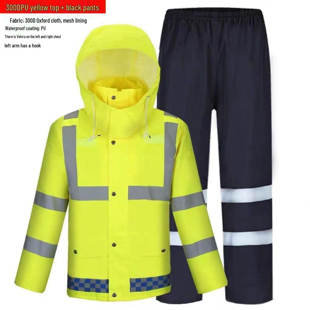 Herren- und Damen-Neongrün Reflektierend Wasserdicht Fahrrad-Regenmantel und Hose Set