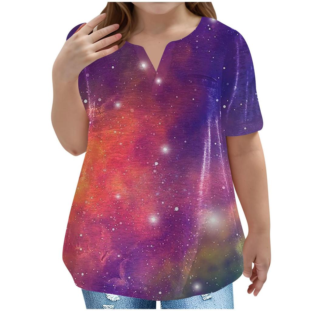 Children's Plus-size T-shirt Casual Fashion Star V-neck Short-sleeved Pocket Top