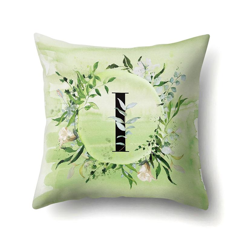 Polyester Pillowcase Car Decoration Small Fresh Green Leaves 26 English Letter Printing Pillow Cushion Cover
