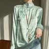 2024 Spring/Summer Women's Chinese Style Satin Jacquard Stand Collar Shirt