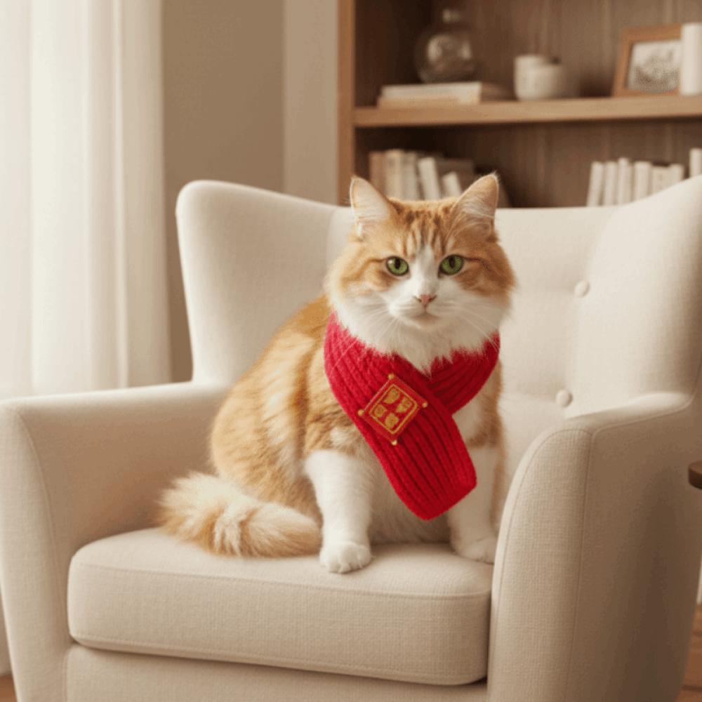 Red Color New Year Dog Scarf Cute Pet Dress Up Costume 2026 New Year Cat Knitted Scarf  Pet Show