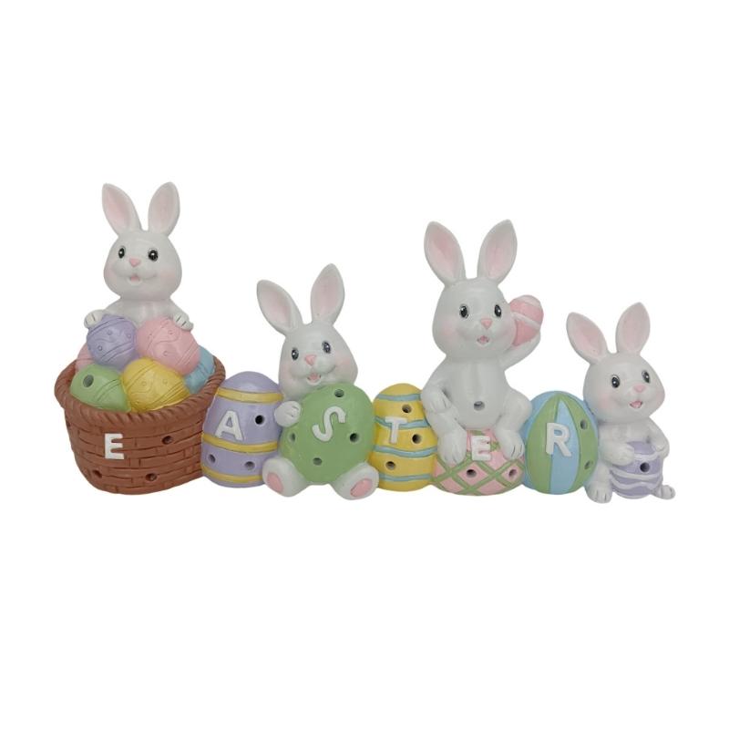 

LED Lighted Easter Rabbit & Eggs Statue Resin Hand Painted Decor Ornament Festive and Cute 1