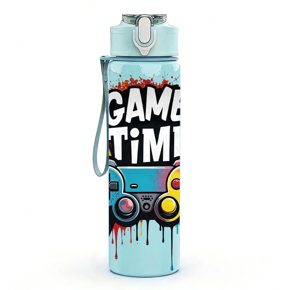 1PC Game Time Controller Art 750ml Color Plastic Sports Water Bottle Leakproof Flip Straw Lid Suitable for Sports Office Home Use