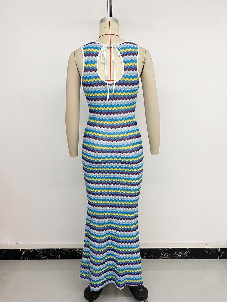 Spring/Summer 2026 Striped Sleeveless Knit Dress: European and American Resort Style Fashion for Women.