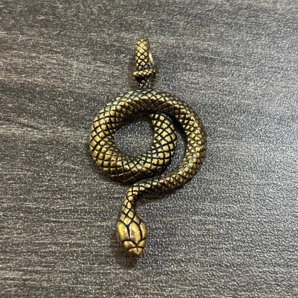 Zodiac Snake: Pure Brass Snake Keychain Pendant for Men - Antique-Style Car Accessory