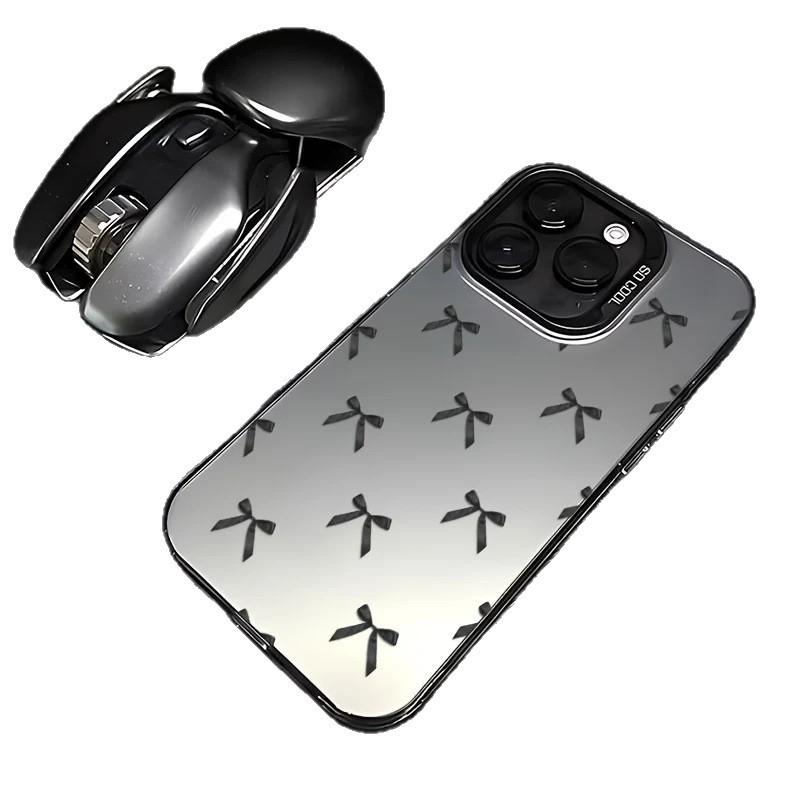 Black Bow for Apple 15 Colored Silver iPhone14promax Creative 13/11 Matte 16 Protective Case 17