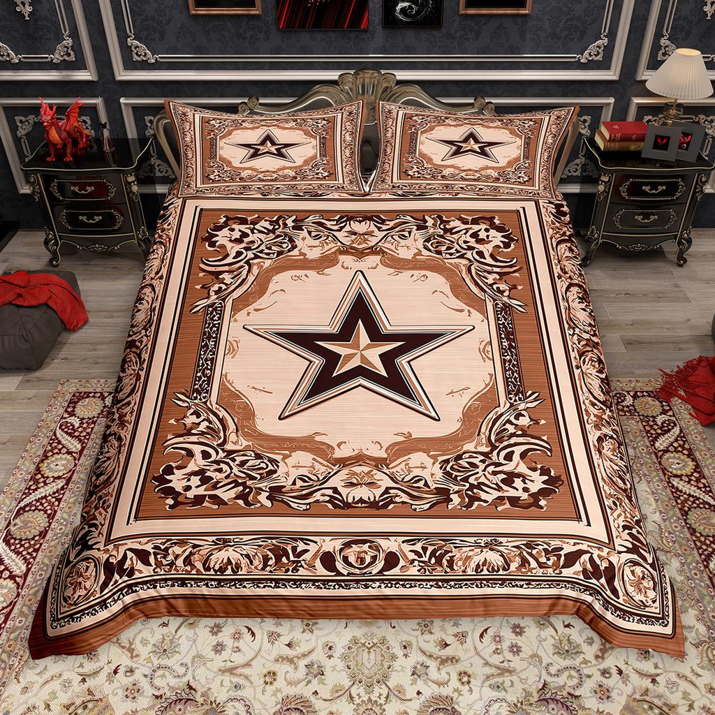 Homewish Rustykalny Zestaw Poszewki na Kołdrę z Motywem Ryby Szczupaka 2 szt./3 szt., Zestaw Pościeli z Haczykami Wędkarskimi i Gwiazdą Teksasu, Retro Zestaw Poszwy na Kołdrę do Domku nad Jeziorem
