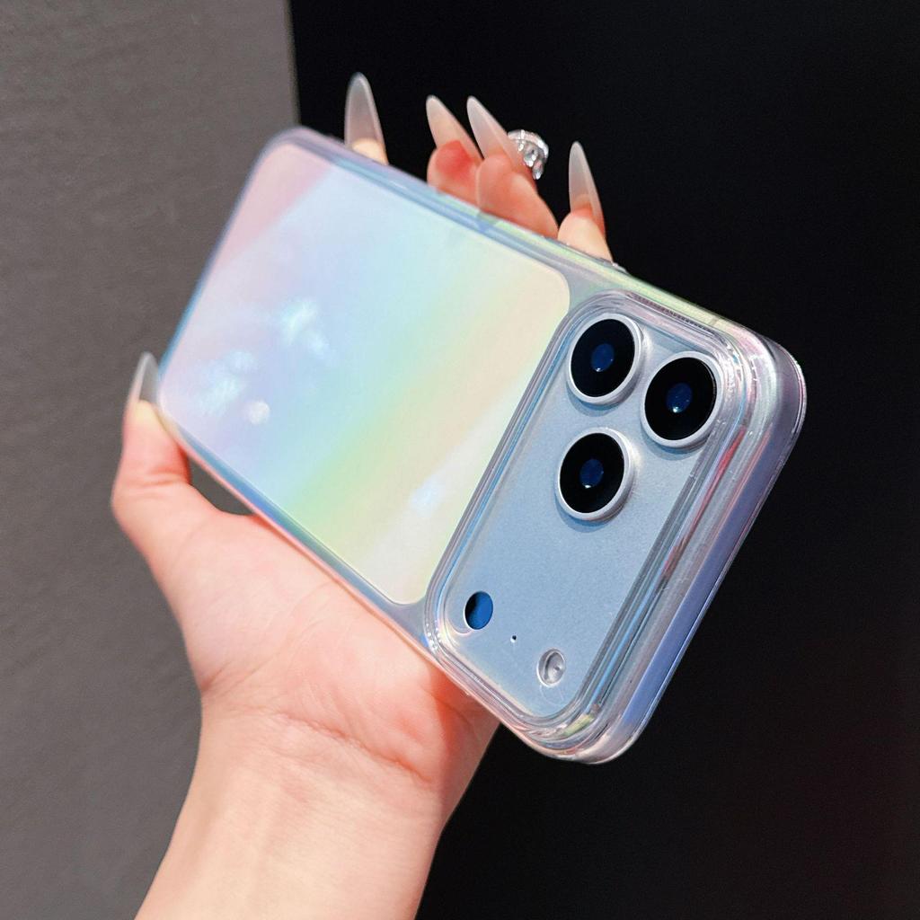 Creative Rainbow Laser Translucent Acrylic Phone Case for Apple 17/16/15 - High Transparency, Durable Hard Shell