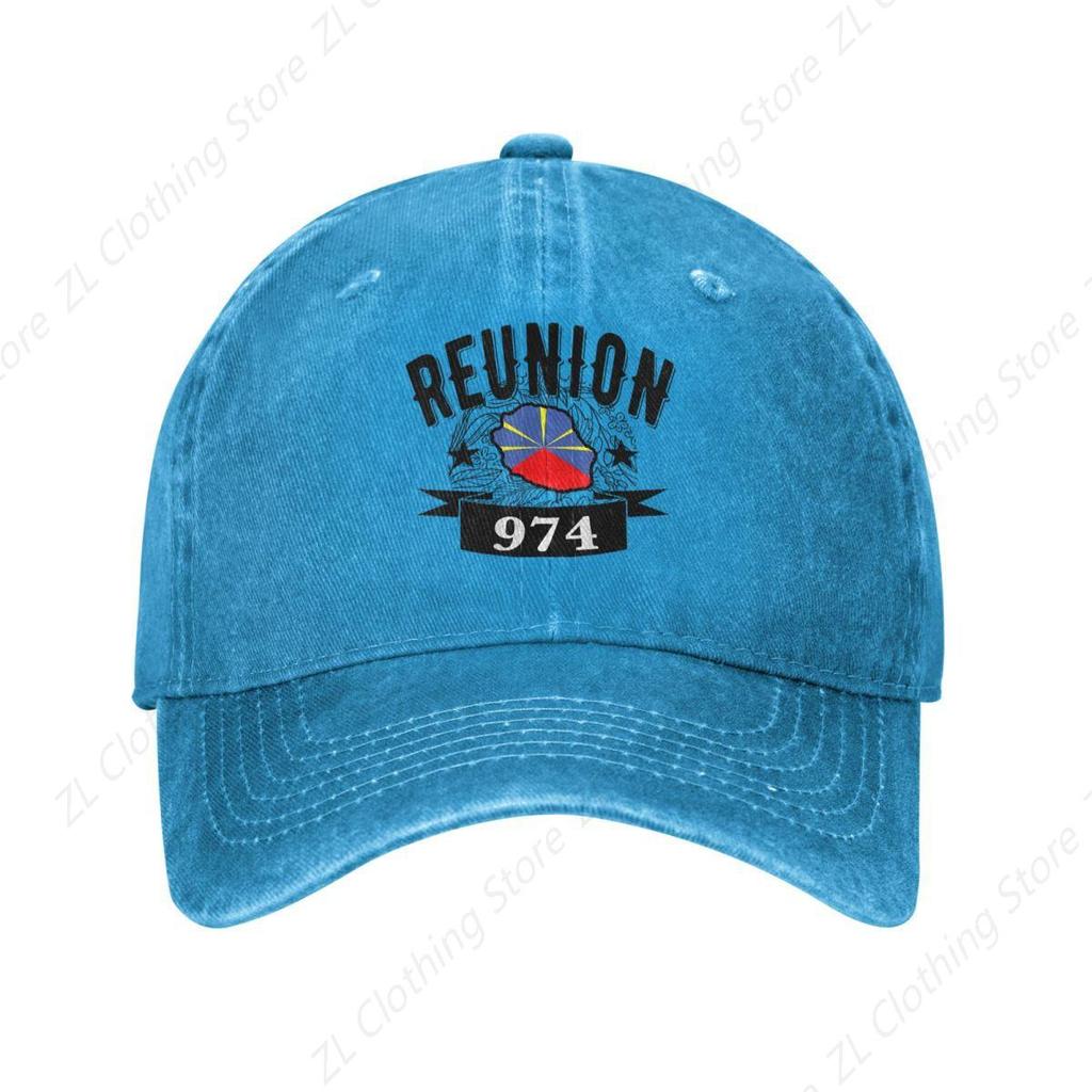 Casual Reunion Island 974 Flag Map Baseball Caps Distressed Denim Sun Cap France Logo Outdoor Running Unstructured Soft Hats