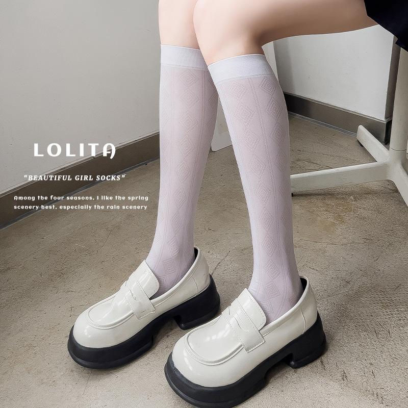 

Female Spring and Summer Thin Section Shows Thin All Build Diamond Vertical Long Leg Socks 1 pair бежевий