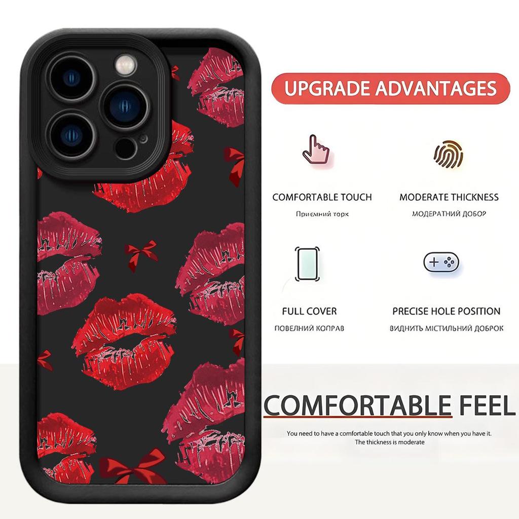Red Lipstick Print Phone Case for Samsung & iPhone 13-17, Full Coverage Protection