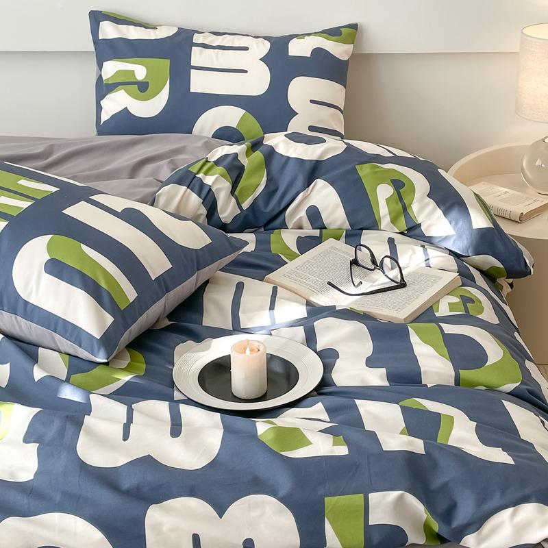 Sleep Grid Cotton Cartoon Printed Student Dormitory 3-Piece Set Home 4-Piece Set