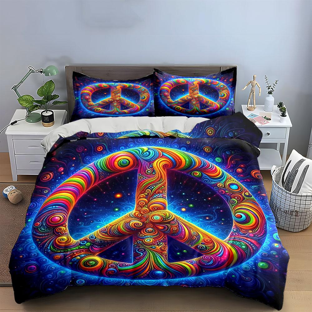Colorful Peace Design Set Soft Comfortable Duvet Cover Bedding Set Included 1*Duvet Cover & 2*Pillowcases, Gift