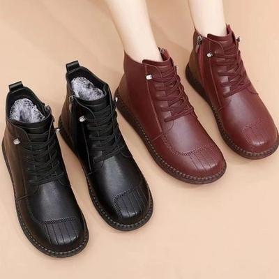 Fleece Warme Knöchelstiefel für Mittelalte, Rutschfeste Weichsohlen-Damenschuhe für Mittelalte und Ältere, Flache Schuhe