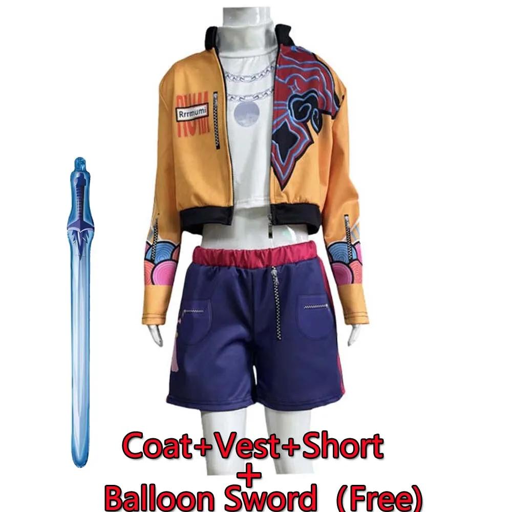 Kids KPop Demon Hunter Rumi Cosplay Stage Performance Clothing Halloween Carnival Party Suit Wig Mask Balloon Sword Free 110cm