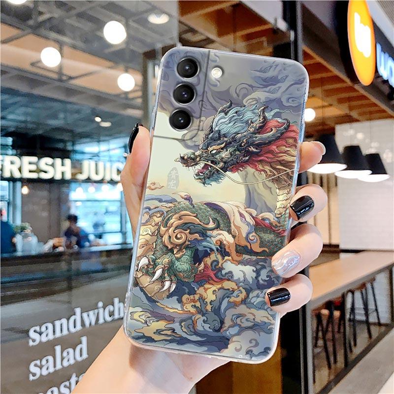 Zeichnung Drache Tiger Vögel Anime Klare Hülle für Samsung Galaxy S21 S20 FE S22 Ultra S10e S10 S9 Plus 5G Weiche Handyhülle Coque