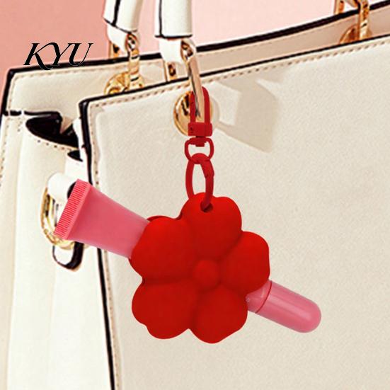 Handbag Hanging Keychain Silicone Flower Lipstick Holder Keychain, Portable Lip Balm Carrier for Pendant Backpack Handbag, Travel Gloss Women