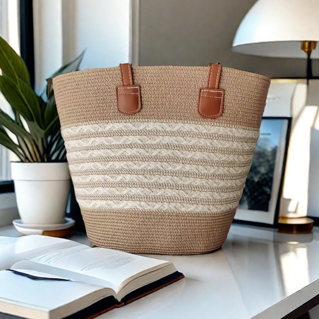 Women's Large Straw Beach Tote - Summer Handbag, Seaside Shoulder Bag, Vegetable Basket Style