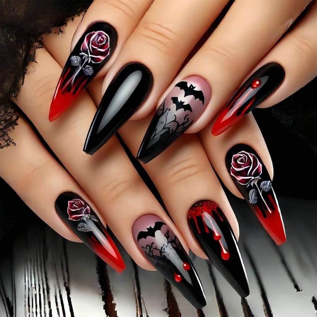 Elegant Fake Nail Halloween Party Accessory Glossy Pumpkin Art Lightweight Long Wear Nail Enhancement 24pcs/set
