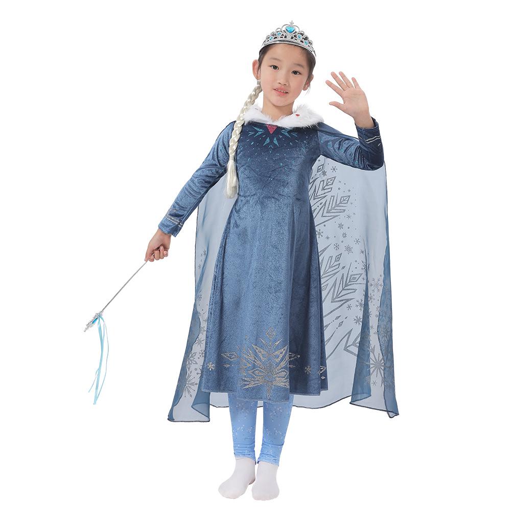 Halloween Elsa Princess Dress with Fur Collar for Girls
