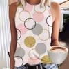 Women's 3D polka dot printed sleeveless T-shirt, round neck off shoulder retro casual vest, Y2K sleeveless top, T-shirt, women's clothing