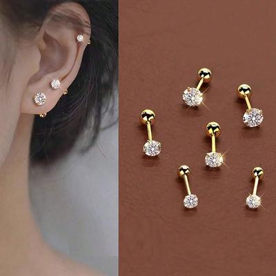 6 pçs/Conjunto Brincos Elegantes Minimalistas Femininos, Aço Titânio Incrustado Zircônia Artificial, Brilhantes & Convenientes para Piercing de Orelha